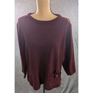 Lulu B Women's Sweater Burgundy Long Sleeve Pullover with Pocket Detail Size L